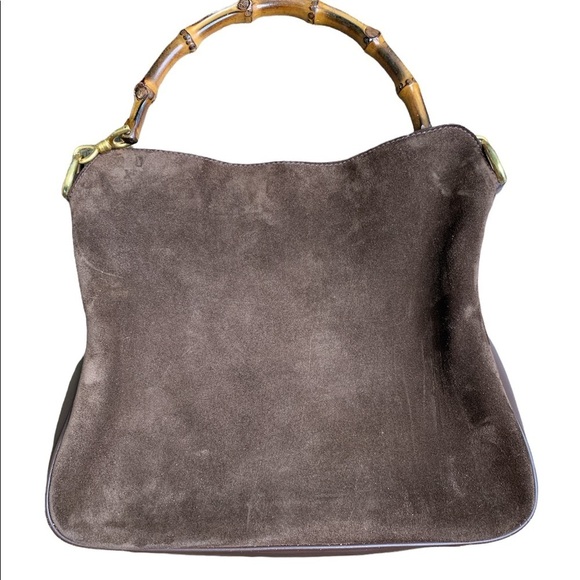 Gucci Handbags - Gucci Suede Leather Vintage Brown Bamboo Arm Bag